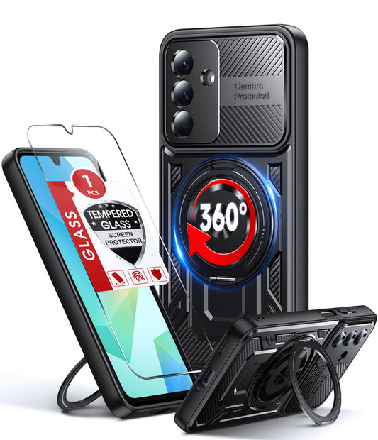 LeYi for Samsung Galaxy-A16 5G Case: with Glass Screen Protector, [Fit Magsafe] 16FT Heavy Duty Shockproof Protection Rugged Android Smart Phone Case with Invisible Ring Stand Samsung 16A 5G