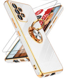 LeYi for Samsung Galaxy A53 5G Case: with 2 Pack Tempered Glass Screen Protector and Rotatable Ring Holder Magnetic Kickstand, Plating Rose Gold Edge Case