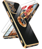 LeYi for Samsung Galaxy A53 5G Case: with 2 Pack Tempered Glass Screen Protector and Rotatable Ring Holder Magnetic Kickstand, Plating Rose Gold Edge Case