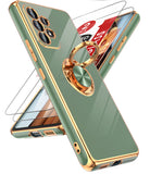 LeYi for Samsung Galaxy A53 5G Case: with 2 Pack Tempered Glass Screen Protector and Rotatable Ring Holder Magnetic Kickstand, Plating Rose Gold Edge Case