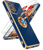 LeYi for Samsung Galaxy A53 5G Case: with 2 Pack Tempered Glass Screen Protector and Rotatable Ring Holder Magnetic Kickstand, Plating Rose Gold Edge Case