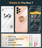 LeYi for Samsung Galaxy A53 5G Case: with 2 Pack Tempered Glass Screen Protector and Rotatable Ring Holder Magnetic Kickstand, Plating Rose Gold Edge Case
