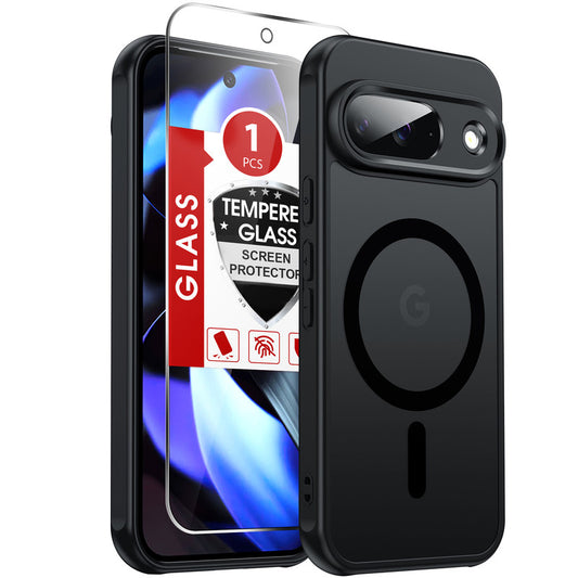 LeYi for Google Pixel-9 Phone Case: Pixel 9 Case with Screen Protector, [Mag-Safe Fit] Matte Translucent Soft-Touch & Full Body Shockproof para Phone Case Pixel 9