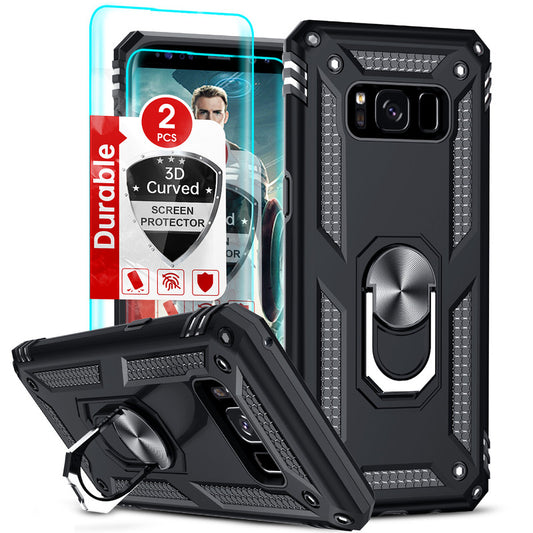 LeYi for Samsung Galaxy S8 Phone Case, Samsung S8 Phone Case with Screen Protector Replacement, Military-Grade Shockproof Magnetic Ring Stand Cell Android Case Cover