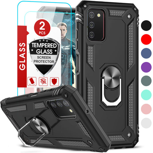 LeYi for Samsung Galaxy A03S Phone Case, Samsung A03S Phone Case with Glass Screen Protector Replacement, Military-Grade Shockproof Magnetic Ring Stand Cell Android Case Cover