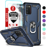 LeYi for Samsung Galaxy A03S Phone Case, Samsung A03S Phone Case with Glass Screen Protector Replacement, Military-Grade Shockproof Magnetic Ring Stand Cell Android Case Cover