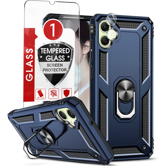 LeYi for Samsung Galaxy A05 Phone Case, Samsung A05 Phone Case with Glass Screen Protector Replacement, Military-Grade Shockproof Magnetic Ring Stand Cell Android Case Cover