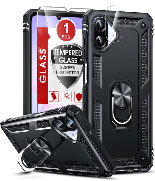LeYi for Samsung Galaxy A07 Phone Case, Samsung A07 Phone Case with Glass Screen Protector Replacement, Military-Grade Shockproof Magnetic Ring Stand Cell Android Case Cover