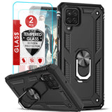 LeYi for Samsung Galaxy A12 Phone Case, Samsung A12 Phone Case with Glass Screen Protector Replacement, Military-Grade Shockproof Magnetic Ring Stand Cell Android Case Cover