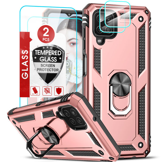 LeYi for Samsung Galaxy A12 Case with Glass Screen Protector Replacement, Military-Grade Shockproof Magnetic Ring Stand Cell Android Case Cover