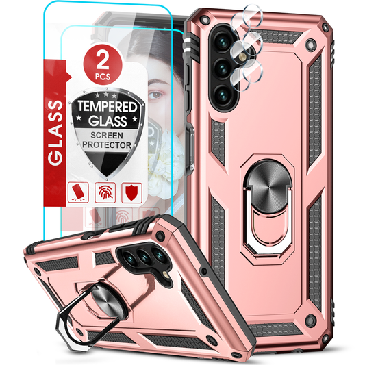 LeYi for Samsung Galaxy A13 5G Case with Glass Screen Protector Replacement, Military-Grade Shockproof Magnetic Ring Stand Cell Android Case Cover