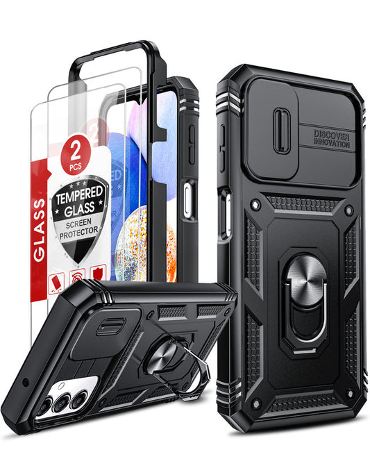 LeYi for Samsung Galaxy A14 4G/5G Phone Case: Samsung Galaxy A14 Case with 2 Tempered Glass Screen Pro Maxtector, Slide Camera Cover, Ring Stand Holder, Heavy Duty Shockproof para Samsung Galaxy A14 Cover for Women Girl