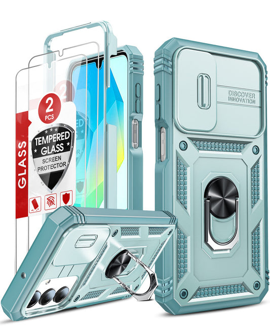 LeYi for Samsung Galaxy A16 4G/5G Phone Case: Samsung Galaxy A16 Case with 2 Tempered Glass Screen Pro Maxtector, Slide Camera Cover, Ring Stand Holder, Heavy Duty Shockproof para Samsung Galaxy A16 Cover for Women Girl