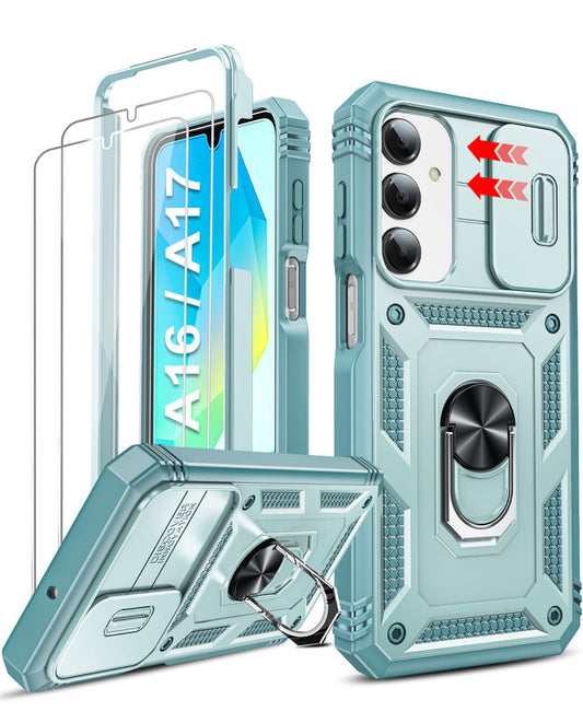 LeYi for Samsung Galaxy A17 4G/5G Phone Case: Samsung Galaxy A17 Case with 2 Tempered Glass Screen Pro Maxtector, Slide Camera Cover, Ring Stand Holder, Heavy Duty Shockproof para Samsung Galaxy A17 Cover for Women Girl