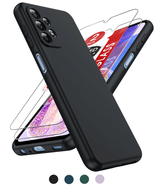 LeYi for Galaxy A23 Phone Cases, Samsung A23 Cover with Tempered Glass Screen Protectors, Soft Silicone Ultra Slim Shockproof Cover with Anti-Scratch Microfiber Lining Samsung A23 Case