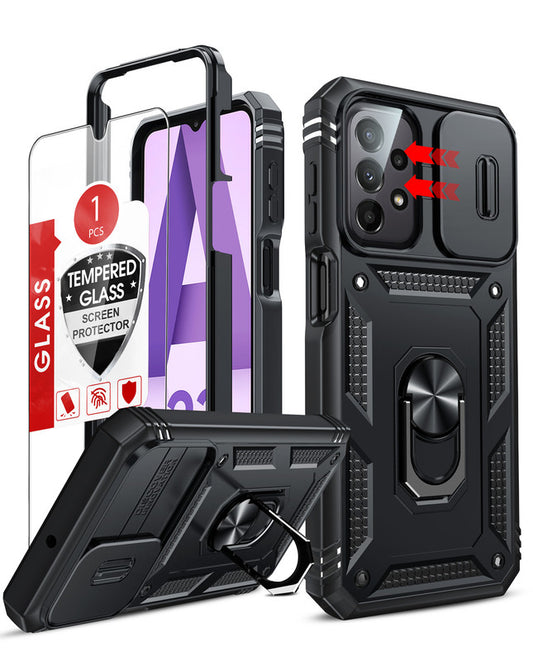 LeYi for Samsung A23 Phone Case: [Screen Protector], Slide Camera Cover & Kickstand, Military-Grade Protection
