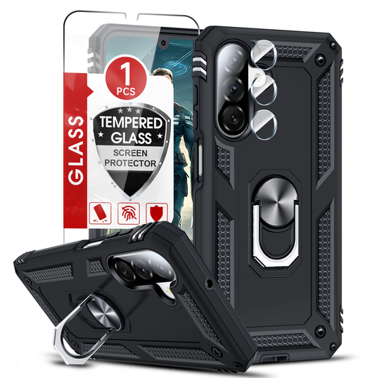 LeYi for Samsung Galaxy A26 Phone Case, Samsung A26 Phone Case with Glass Screen Protector Replacement, Military-Grade Shockproof Magnetic Ring Stand Cell Android Case Cover
