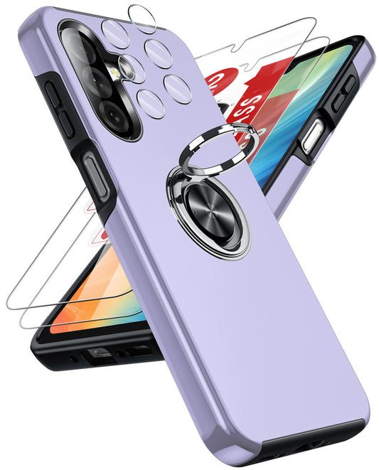 LeYi for Samsung Galaxy A26 5G Case with Glass Screen Protector and Lens Protector, Shockproof Heavy Duty Protective Slim Fit Samsung Galaxy A26 5G Cell Phone Case Cover with Rotatable Ring Holder Magnetic Kickstand for Women