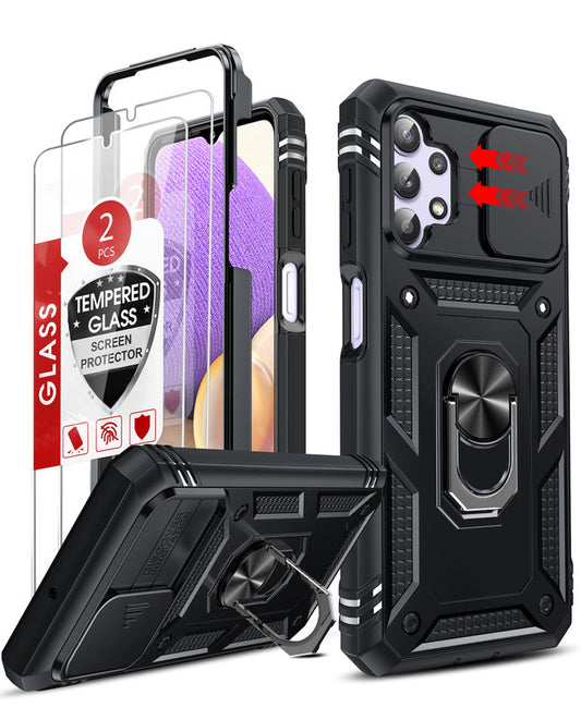 LeYi for Galaxy A32-5G Phone Case: [Not Fit 4G] Screen Protector X 2 with Camera Cover & Ring Stand, Military-Grade Heavy Duty
