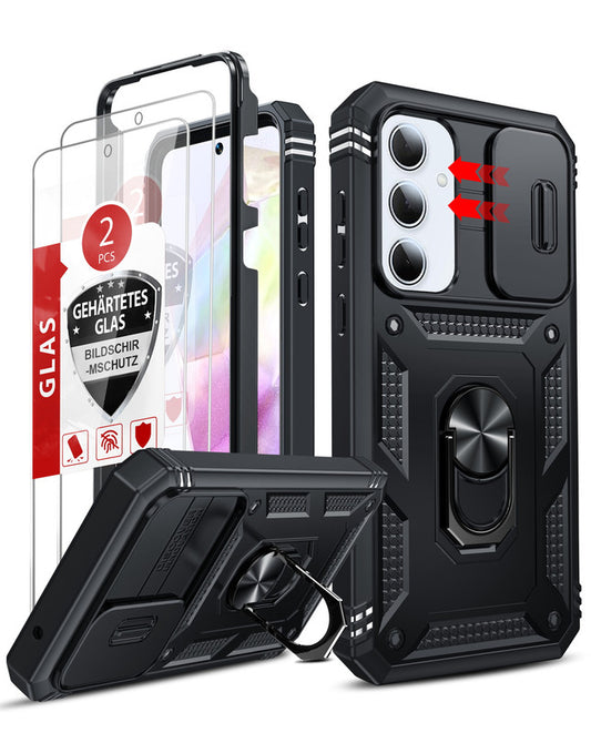LeYi for Samsung Galaxy A54-5G Phone Case: (2 Packs) Tempered Glass Screen Protector, Slide Camera Cover & Full Body Military-Grade Protection with Kickstand