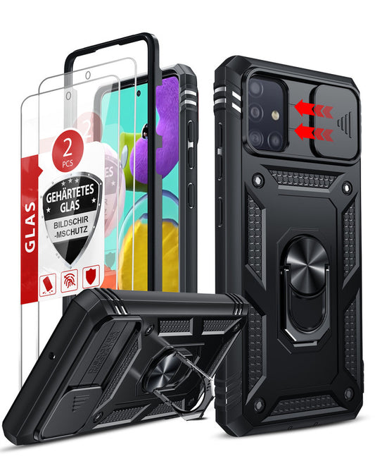 LeYi for Samsung Galaxy A51 Phone Case 4G: [Not Fit A51 5G] with Camera Cover + 2 Pack Screen Protector, Full Body Military-Grade with Stand