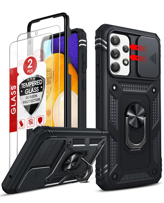 LeYi for Samsung A52 Phone Case: [2 Pack] Screen Protector, Slide Camera Cover & Full Body Military-Grade Protection with Kickstand