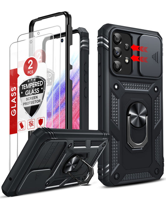 LeYi for Samsung Galaxy A53-5G Phone Case: (2 Packs) Tempered Glass Screen Protector, Slide Camera Cover & Full Body Military-Grade Protection with Kickstand