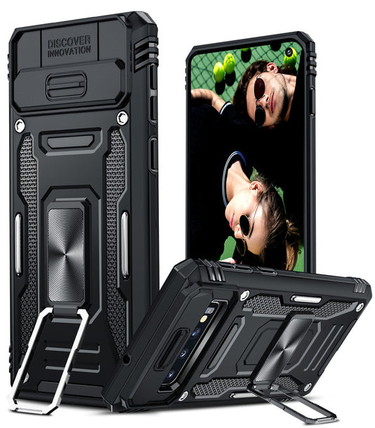 LeYi for Samsung Galaxy S10 Phone Case, with Camera Lens Cover Slider, Ring Stand Holder Military Grade Protective Shockproof Armour Cover for Samsung S10