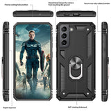 LeYi for Samsung Galaxy S21 FE Case with Glass Screen Protector Replacement, Military-Grade Shockproof Magnetic Ring Stand Cell Android Case Cover