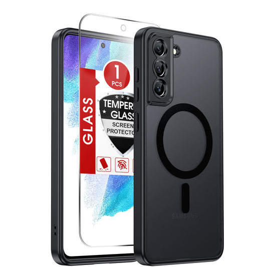 LeYi for Samsung Galaxy S21-FE Case: Samsung S21 FE Phone Case [Magnet Fit] with [1 Packs] Screen Protector, Raised Camera Guard Slim Matte Translucent Smooth Soft-Touch Funda para S21 FE