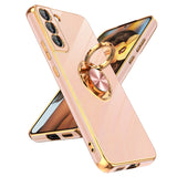 LeYi for Samsung Galaxy S22-Plus 5G Case: with Rotatable Ring Holder Magnetic Kickstand, Plating Rose Gold Edge Case