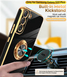LeYi for Samsung Galaxy S22-Plus 5G Case: with Rotatable Ring Holder Magnetic Kickstand, Plating Rose Gold Edge Case