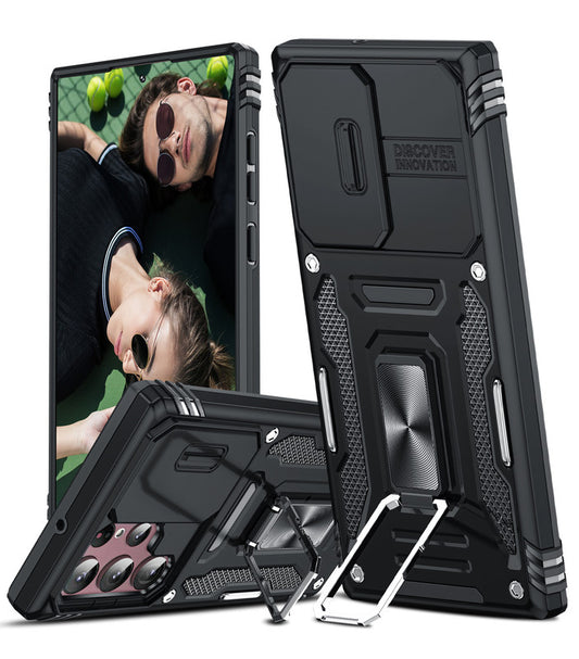 LeYi for Samsung Galaxy S22 Ultra Phone Case, with Camera Lens Cover Slider, Ring Stand Holder Military Grade Protective Shockproof Armour Cover for Samsung S22 Ultra