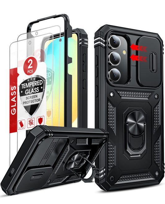 LeYi for Galaxy S24-FE Case: with Screen Protector X 2 Tempered Glass & Magnetic Stand, Dual Layer Protective