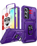 LeYi for Galaxy S24-FE Case: with Screen Protector X 2 Tempered Glass & Magnetic Stand, Dual Layer Protective