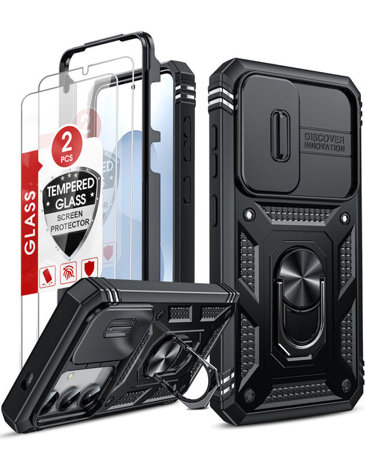 LeYi for Samsung Galaxy S25-5G Phone Case: Samsung S25 5G Case with Screen Protector X 2, Slide Camera Cover with Magnetic Stand, Heavy Duty Shockproof para S 25 Case for Women Girl
