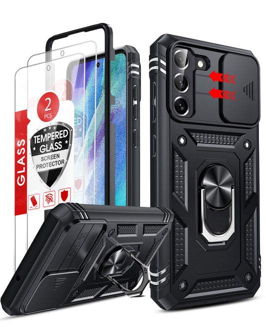 LeYi for Galaxy S21-FE 5G Case: with Screen Protector X 2 & Magnetic Holder Stand, Heavy Duty Protective S21FE Phone Case