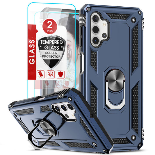 LeYi for Samsung Galaxy A32 Phone Case, Samsung A32 Phone Case with Glass Screen Protector Replacement, Military-Grade Shockproof Magnetic Ring Stand Cell Android Case Cover