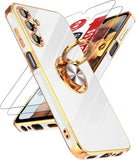 LeYi for Samsung Galaxy A15 5G Case: with 2 Pack Tempered Glass Screen Protector and Rotatable Ring Holder Magnetic Kickstand, Plating Rose Gold Edge Case