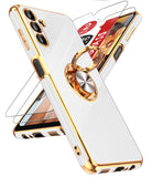 LeYi for Samsung Galaxy A13 5G Case: with 2 Pack Tempered Glass Screen Protector and Rotatable Ring Holder Magnetic Kickstand, Plating Rose Gold Edge Case