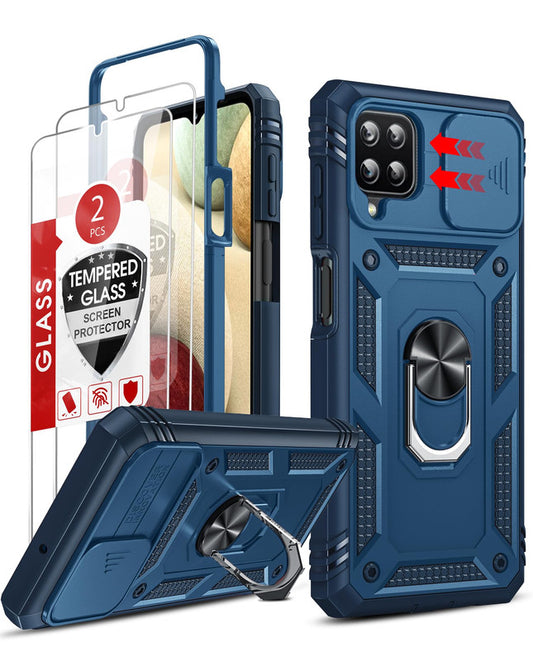 LeYi for Samsung Galaxy A12 Phone Case: Samsung Galaxy A12 Case with 2 Tempered Glass Screen Pro Maxtector, Slide Camera Cover, Ring Stand Holder, Heavy Duty Shockproof para Samsung Galaxy A 12 Cover for Women Girl