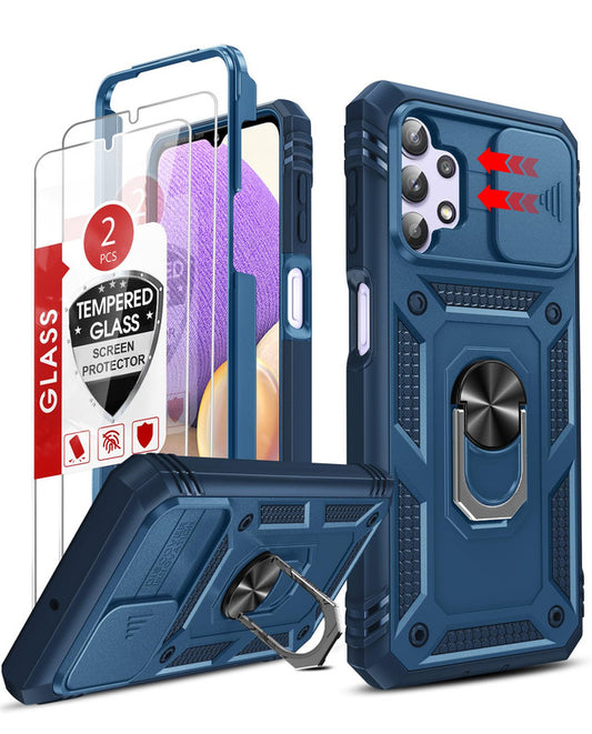 LeYi for Samsung Galaxy A32 5G Phone Case: Samsung Galaxy A32 Case with 2 Tempered Glass Screen Pro Maxtector, Slide Camera Cover, Ring Stand Holder, Heavy Duty Shockproof para Samsung Galaxy A32 Cover for Women Girl