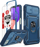 LeYi for Samsung Galaxy A22 5G Phone Case: Samsung Galaxy A22 Case with 2 Tempered Glass Screen Pro Maxtector, Slide Camera Cover, Ring Stand Holder, Heavy Duty Shockproof para Samsung Galaxy A22 Cover for Women Girl