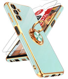 LeYi for Samsung Galaxy A13 5G Case: with 2 Pack Tempered Glass Screen Protector and Rotatable Ring Holder Magnetic Kickstand, Plating Rose Gold Edge Case