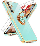LeYi for Samsung Galaxy A54 5G Case: with 2 Pack Tempered Glass Screen Protector and Rotatable Ring Holder Magnetic Kickstand, Plating Rose Gold Edge Case