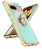 LeYi for Google-Pixel-7 Case: Rotatable Ring Holder Magnetic Kickstand, Plating Rose Gold Edge Case