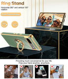 LeYi for Google Pixel 7A Case: with 2 Pack Tempered Glass Screen Protector and Rotatable Ring Holder Magnetic Kickstand, Plating Rose Gold Edge Case