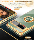 LeYi for Google-Pixel-7 Case: Rotatable Ring Holder Magnetic Kickstand, Plating Rose Gold Edge Case