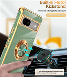 LeYi for Google Pixel 7A Case: with 2 Pack Tempered Glass Screen Protector and Rotatable Ring Holder Magnetic Kickstand, Plating Rose Gold Edge Case