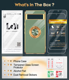 LeYi for Google Pixel 7A Case: with 2 Pack Tempered Glass Screen Protector and Rotatable Ring Holder Magnetic Kickstand, Plating Rose Gold Edge Case